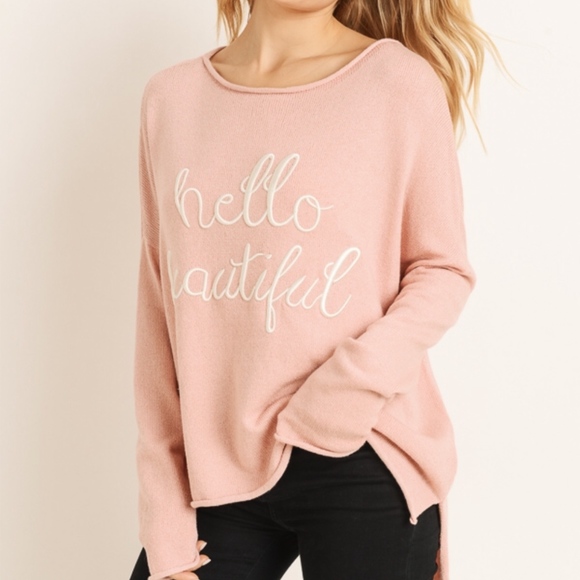 Cozy hello beautiful Graphic Sweater Pink - Picture 2 of 6
